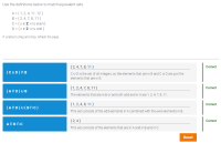 a screenshot showing 4 equivalent sets and a series of questions regarding them